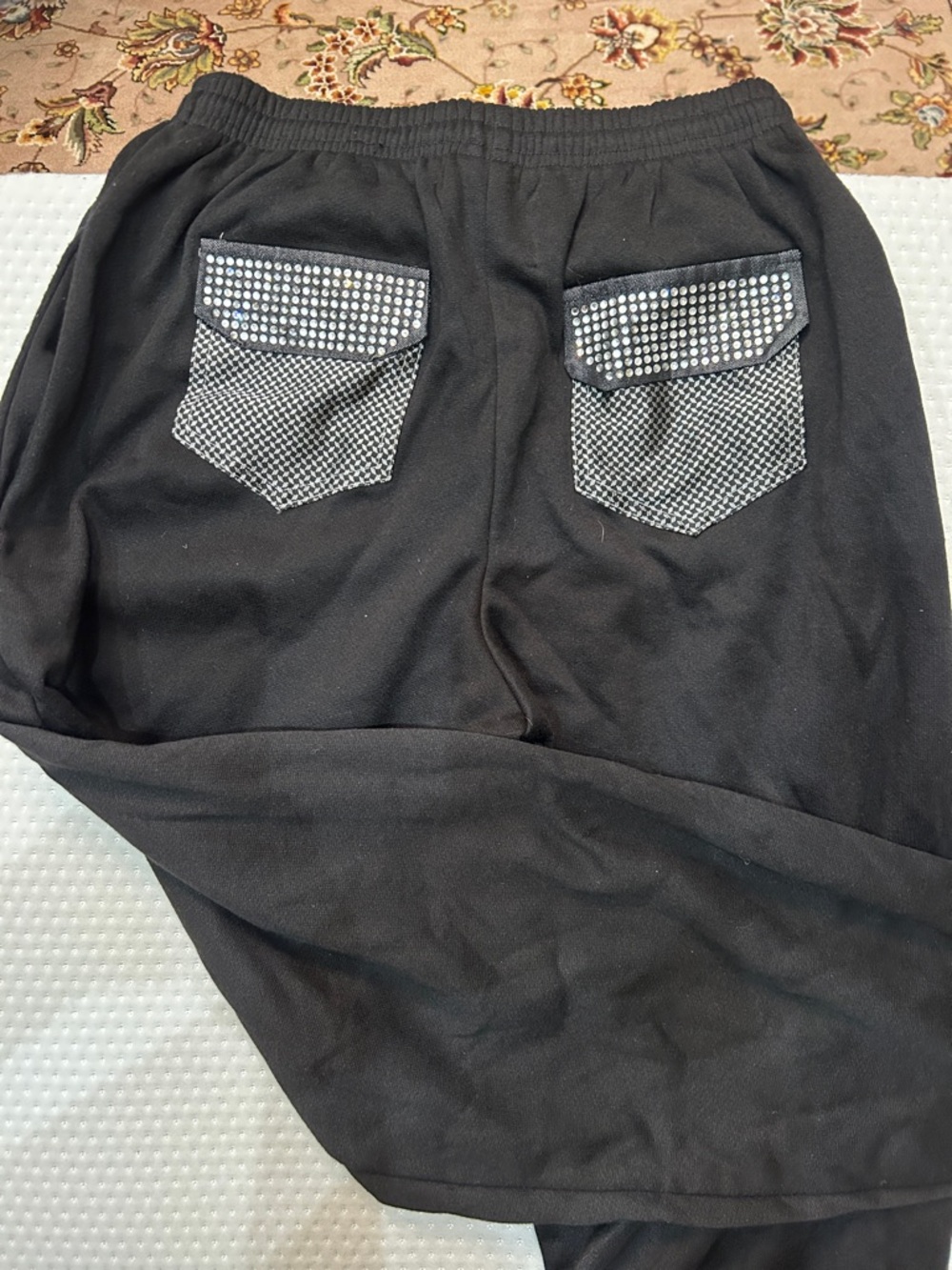Black Lounge Pants with Studded Mesh Back Pockets